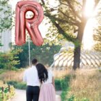 Balon Folie Metalizata Litera R, Embo, 80 cm, Umflati cu Heliu sau Aer, Ambalaj Individual, Pai inclus, Rose Gold - imagine 3