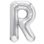 Balon Folie Metalizata Litera R, Embo, 80 cm, Umflati cu Heliu sau Aer, Ambalaj Individual, Pai inclus, Argintiu