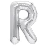 Balon Folie Metalizata Litera R, Embo, 80 cm, Umflati cu Heliu sau Aer, Ambalaj Individual, Pai inclus, Argintiu