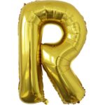 Balon Folie Metalizata Litera R, Embo, 80 cm, Umflati cu Heliu sau Aer, Ambalaj Individual, Pai inclus, Auriu