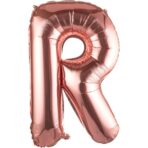 Balon Folie Metalizata Litera R, Embo, 80 cm, Umflati cu Heliu sau Aer, Ambalaj Individual, Pai inclus, Rose Gold