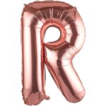 Balon Folie Metalizata Litera R, Embo, 80 cm, Umflati cu Heliu sau Aer, Ambalaj Individual, Pai inclus, Rose Gold