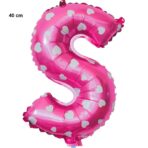 Balon Folie Metalizata Litera S, Embo, 40 cm, Cu Imprimeu Inimioare, Umflati cu Heliu sau Aer, Ambalaj Individual, Pai inclus, Roz - imagine 2