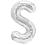 Balon Folie Metalizata Litera S, Embo, 40 cm, Umflati cu Heliu sau Aer, Ambalaj Individual, Pai inclus, Argintiu