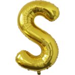 Balon Folie Metalizata Litera S, Embo, 40 cm, Umflati cu Heliu sau Aer, Ambalaj Individual, Pai inclus, Auriu