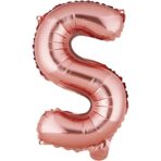Balon Folie Metalizata Litera S, Embo, 40 cm, Umflati cu Heliu sau Aer, Ambalaj Individual, Pai inclus, Rose Gold