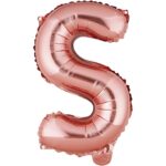 Balon Folie Metalizata Litera S, Embo, 40 cm, Umflati cu Heliu sau Aer, Ambalaj Individual, Pai inclus, Rose Gold