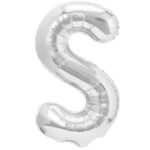 Balon Folie Metalizata Litera S, Embo, 80 cm, Umflati cu Heliu sau Aer, Ambalaj Individual, Pai inclus, Argintiu