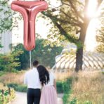 Balon Folie Metalizata Litera T, Embo, 100 cm, Umflati cu Heliu sau Aer, Ambalaj Individual, Pai inclus, Rose Gold - imagine 7