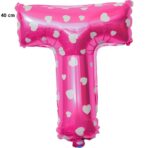 Balon Folie Metalizata Litera T, Embo, 40 cm, Cu Imprimeu Inimioare, Umflati cu Heliu sau Aer, Ambalaj Individual, Pai inclus, Roz - imagine 2