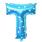 Balon Folie Metalizata Litera T, Embo, 40 cm, Cu Imprimeu Stelute, Umflati cu Heliu sau Aer, Ambalaj Individual, Pai inclus, Albastru