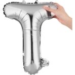 Balon Folie Metalizata Litera T, Embo, 40 cm, Umflati cu Heliu sau Aer, Ambalaj Individual, Pai inclus, Argintiu - imagine 6