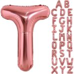 Balon Folie Metalizata Litera T, Embo, 40 cm, Umflati cu Heliu sau Aer, Ambalaj Individual, Pai inclus, Rose Gold - imagine 4