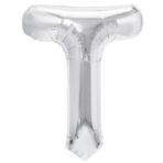Balon Folie Metalizata Litera T, Embo, 40 cm, Umflati cu Heliu sau Aer, Ambalaj Individual, Pai inclus, Argintiu