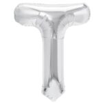 Balon Folie Metalizata Litera T, Embo, 40 cm, Umflati cu Heliu sau Aer, Ambalaj Individual, Pai inclus, Argintiu