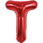Balon Folie Metalizata Litera T, Embo, 40 cm, Umflati cu Heliu sau Aer, Ambalaj Individual, Pai inclus, Rosu