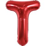 Balon Folie Metalizata Litera T, Embo, 40 cm, Umflati cu Heliu sau Aer, Ambalaj Individual, Pai inclus, Rosu