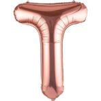 Balon Folie Metalizata Litera T, Embo, 40 cm, Umflati cu Heliu sau Aer, Ambalaj Individual, Pai inclus, Rose Gold