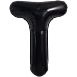 Balon Folie Metalizata Litera T, Embo, 40 cm, Umflati cu Heliu sau Aer, Ambalaj Individual, Pai inclus, Negru