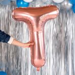 Balon Folie Metalizata Litera T, Embo, 80 cm, Umflati cu Heliu sau Aer, Ambalaj Individual, Pai inclus, Rose Gold - imagine 2