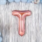 Balon Folie Metalizata Litera T, Embo, 80 cm, Umflati cu Heliu sau Aer, Ambalaj Individual, Pai inclus, Rose Gold - imagine 4