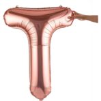 Balon Folie Metalizata Litera T, Embo, 80 cm, Umflati cu Heliu sau Aer, Ambalaj Individual, Pai inclus, Rose Gold - imagine 5