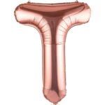 Balon Folie Metalizata Litera T, Embo, 80 cm, Umflati cu Heliu sau Aer, Ambalaj Individual, Pai inclus, Rose Gold