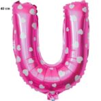 Balon Folie Metalizata Litera U, Embo, 40 cm, Cu Imprimeu Inimioare, Umflati cu Heliu sau Aer, Ambalaj Individual, Pai inclus, Roz - imagine 2