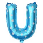 Balon Folie Metalizata Litera U, Embo, 40 cm, Cu Imprimeu Stelute, Umflati cu Heliu sau Aer, Ambalaj Individual, Pai inclus, Albastru - imagine 3