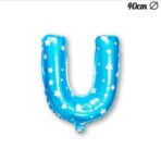 Balon Folie Metalizata Litera U, Embo, 40 cm, Cu Imprimeu Stelute, Umflati cu Heliu sau Aer, Ambalaj Individual, Pai inclus, Albastru - imagine 4