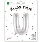 Balon Folie Metalizata Litera U, Embo, 40 cm, Umflati cu Heliu sau Aer, Ambalaj Individual, Pai inclus, Argintiu - imagine 2