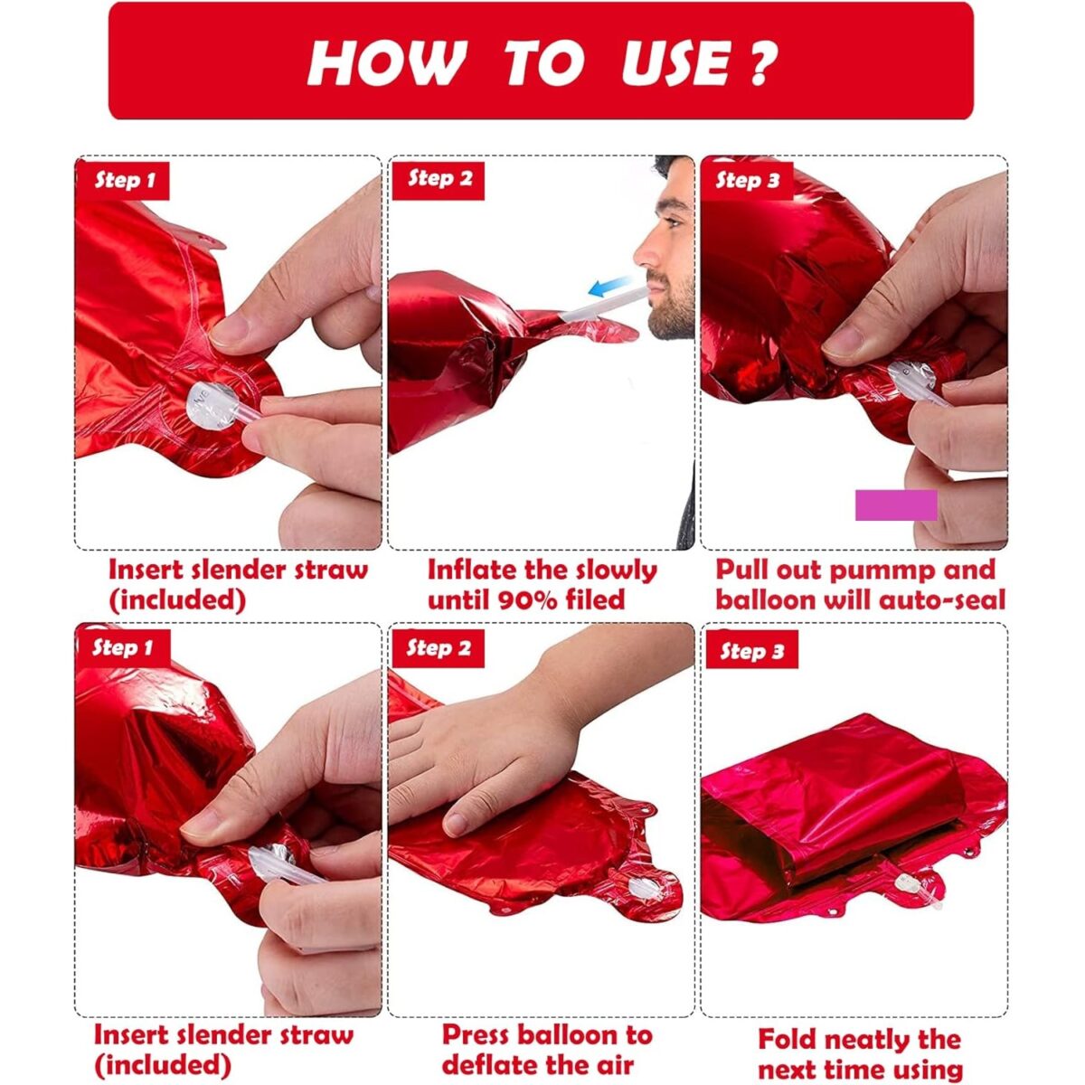 Balon Folie Metalizata Litera U, Embo, 40 cm, Umflati cu Heliu sau Aer, Ambalaj Individual, Pai inclus, Rosu - imagine 6