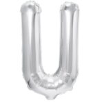 Balon Folie Metalizata Litera U, Embo, 40 cm, Umflati cu Heliu sau Aer, Ambalaj Individual, Pai inclus, Argintiu