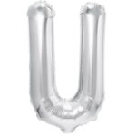 Balon Folie Metalizata Litera U, Embo, 40 cm, Umflati cu Heliu sau Aer, Ambalaj Individual, Pai inclus, Argintiu