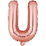 Balon Folie Metalizata Litera U, Embo, 40 cm, Umflati cu Heliu sau Aer, Ambalaj Individual, Pai inclus, Rose Gold