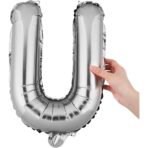 Balon Folie Metalizata Litera U, Embo, 80 cm, Umflati cu Heliu sau Aer, Ambalaj Individual, Pai inclus, Argintiu - imagine 6