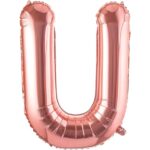 Balon Folie Metalizata Litera U, Embo, 80 cm, Umflati cu Heliu sau Aer, Ambalaj Individual, Pai inclus, Rose Gold