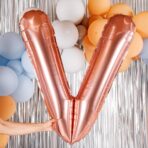 Balon Folie Metalizata Litera V, Embo, 100 cm, Umflati cu Heliu sau Aer, Ambalaj Individual, Pai inclus, Rose Gold - imagine 5