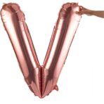 Balon Folie Metalizata Litera V, Embo, 100 cm, Umflati cu Heliu sau Aer, Ambalaj Individual, Pai inclus, Rose Gold - imagine 8