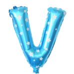 Balon Folie Metalizata Litera V, Embo, 40 cm, Cu Imprimeu Stelute, Umflati cu Heliu sau Aer, Ambalaj Individual, Pai inclus, Albastru