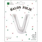 Balon Folie Metalizata Litera V, Embo, 40 cm, Umflati cu Heliu sau Aer, Ambalaj Individual, Pai inclus, Argintiu - imagine 2