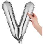 Balon Folie Metalizata Litera V, Embo, 40 cm, Umflati cu Heliu sau Aer, Ambalaj Individual, Pai inclus, Argintiu - imagine 7