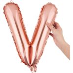 Balon Folie Metalizata Litera V, Embo, 40 cm, Umflati cu Heliu sau Aer, Ambalaj Individual, Pai inclus, Rose Gold - imagine 7