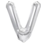 Balon Folie Metalizata Litera V, Embo, 40 cm, Umflati cu Heliu sau Aer, Ambalaj Individual, Pai inclus, Argintiu