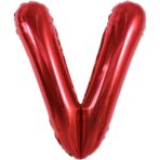 Balon Folie Metalizata Litera V, Embo, 40 cm, Umflati cu Heliu sau Aer, Ambalaj Individual, Pai inclus, Rosu