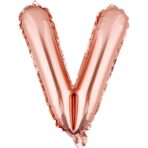 Balon Folie Metalizata Litera V, Embo, 40 cm, Umflati cu Heliu sau Aer, Ambalaj Individual, Pai inclus, Rose Gold
