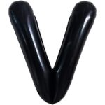 Balon Folie Metalizata Litera V, Embo, 40 cm, Umflati cu Heliu sau Aer, Ambalaj Individual, Pai inclus, Negru
