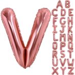 Balon Folie Metalizata Litera V, Embo, 80 cm, Umflati cu Heliu sau Aer, Ambalaj Individual, Pai inclus, Rose Gold - imagine 4