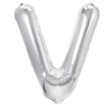 Balon Folie Metalizata Litera V, Embo, 80 cm, Umflati cu Heliu sau Aer, Ambalaj Individual, Pai inclus, Argintiu