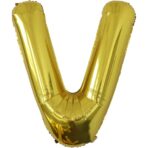Balon Folie Metalizata Litera V, Embo, 80 cm, Umflati cu Heliu sau Aer, Ambalaj Individual, Pai inclus, Auriu